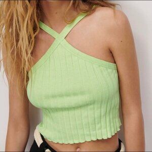 Zara Lime Green Ribbed Crop Top